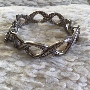 Brighton Toggle Silver Plate Embellished Dual Sided Bracelet with Jewelry Box